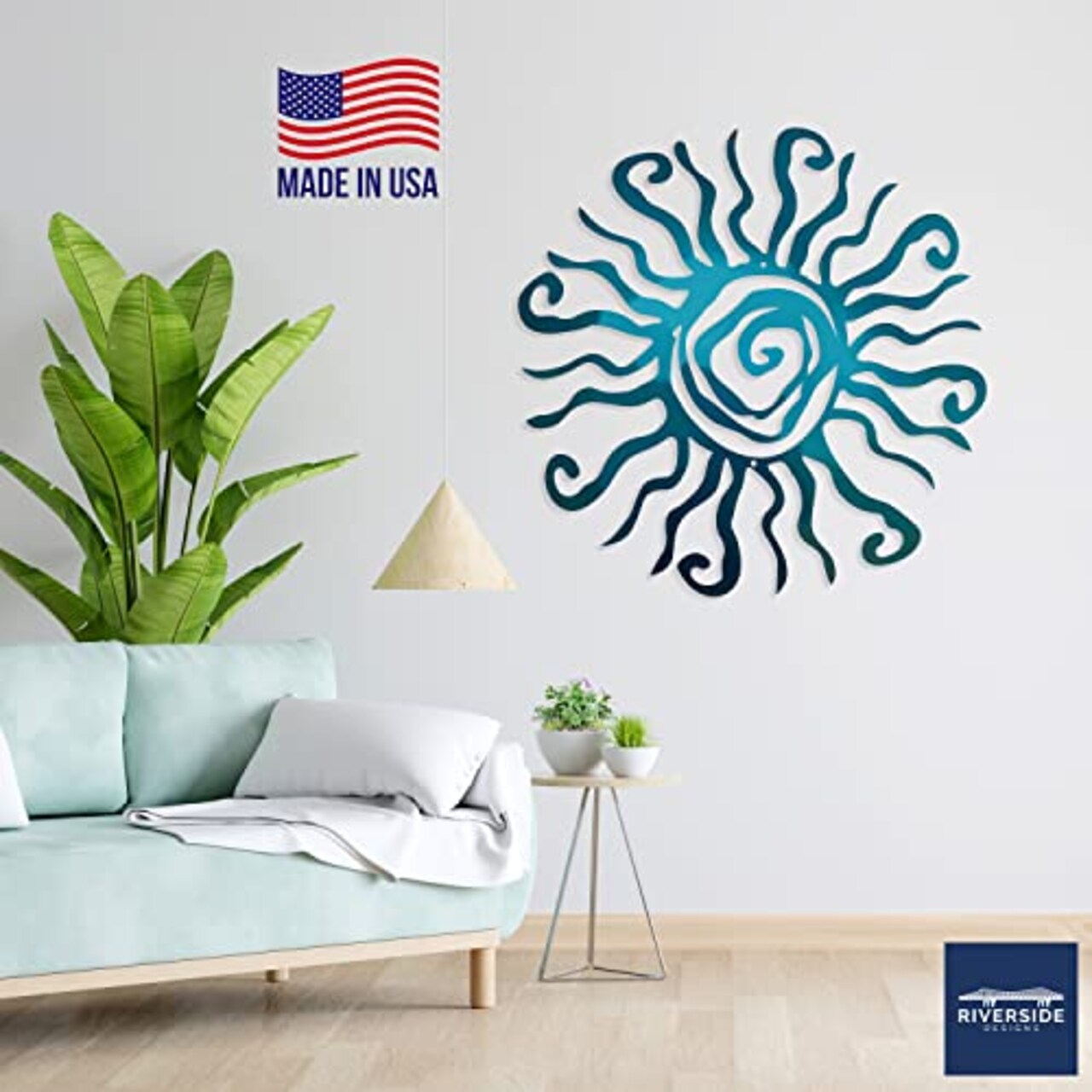 Wacky Sun Metal Wall Art Indoor/Outdoor Decor - 12" Teal Rust Proof Wall Sculpture - Made in USA - Ideal for Bedroom, Garden, Home, Patio and Farmhouse
